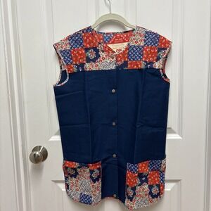Vintage Deadstock Fruit Of The Look Wash & Wear Snap Button‎ Smock - Size Small